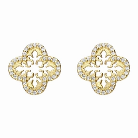 Sylva Yellow Gold Sterling Silver Plated Decorative Cross Stud Earrings