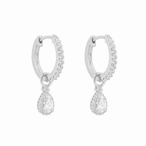 Teardrop Zirconia Assembled Pave Detail Hoop Earrings E6197