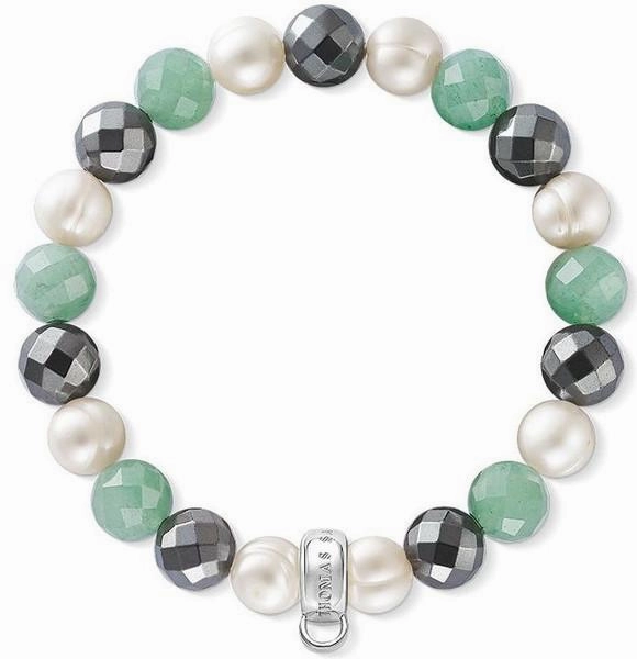 Thomas Sabo Charm Club Aventurine Hematite Pearl Charm Bracelet 18.5cm
