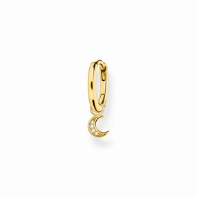 Thomas Sabo Charm Club Gold Plated Sterling Silver Moon Pendant Hoop Earring