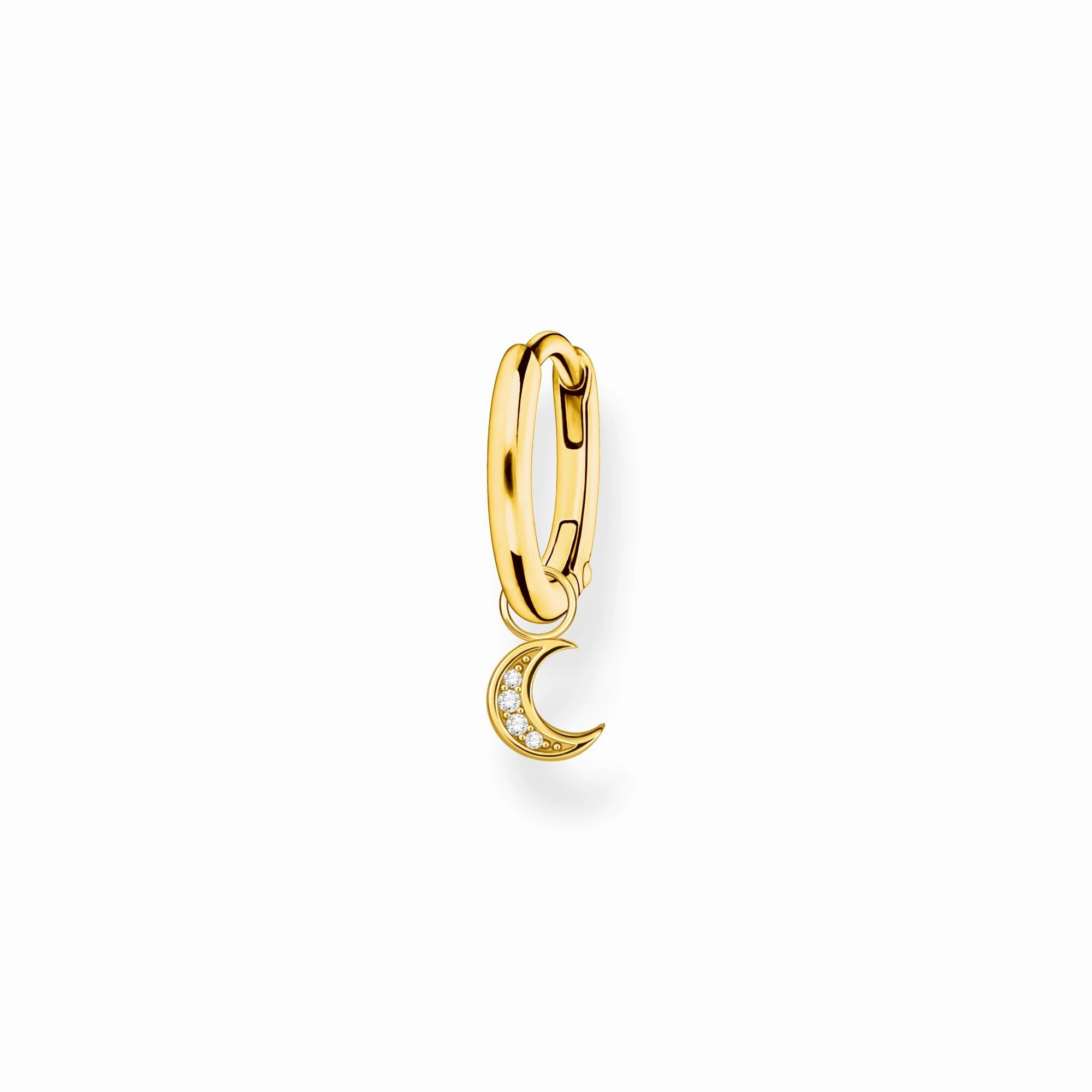 Thomas Sabo Charm Club Gold Plated Sterling Silver Moon Pendant Hoop Earring