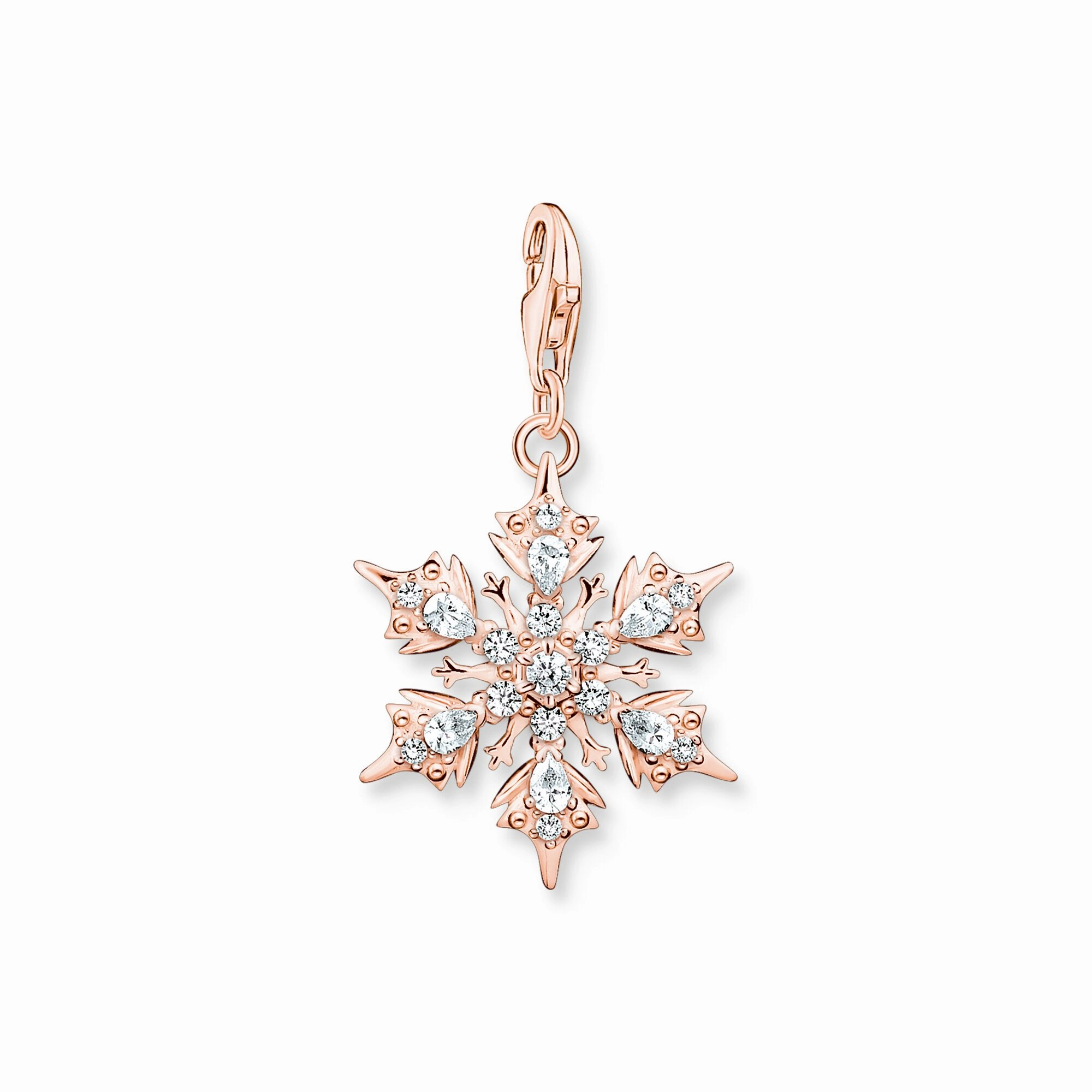 Thomas Sabo Charm Club Rose Gold Plated Sterling Silver Snowflake White Stones Charm