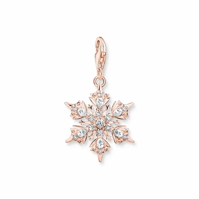 Thomas Sabo Charm Club Rose Gold Plated Sterling Silver Snowflake White Stones Charm