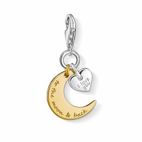 Thomas Sabo Charm Club Silver Yellow Gold Plated Silver Moon and Heart Charm