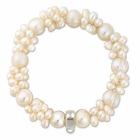 Thomas Sabo Charm Club Sterling Silver Freshwater Pearl Cluster Charm Bracelet 16cm