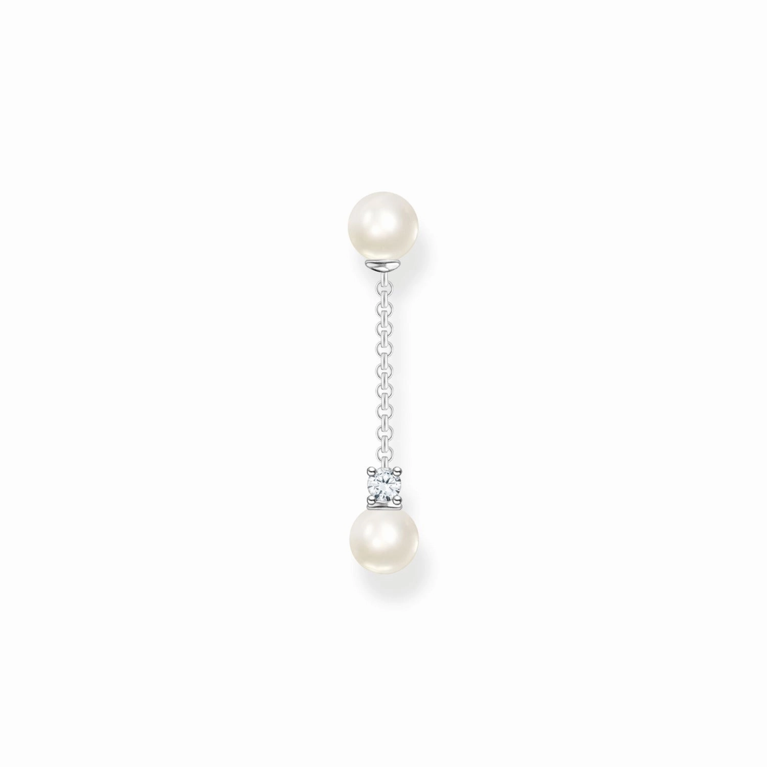 Thomas Sabo Charm Club Sterling Silver Pearl and White Stone Single Drop Earring
