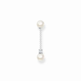 Thomas Sabo Charm Club Sterling Silver Pearl and White Stone Single Drop Earring