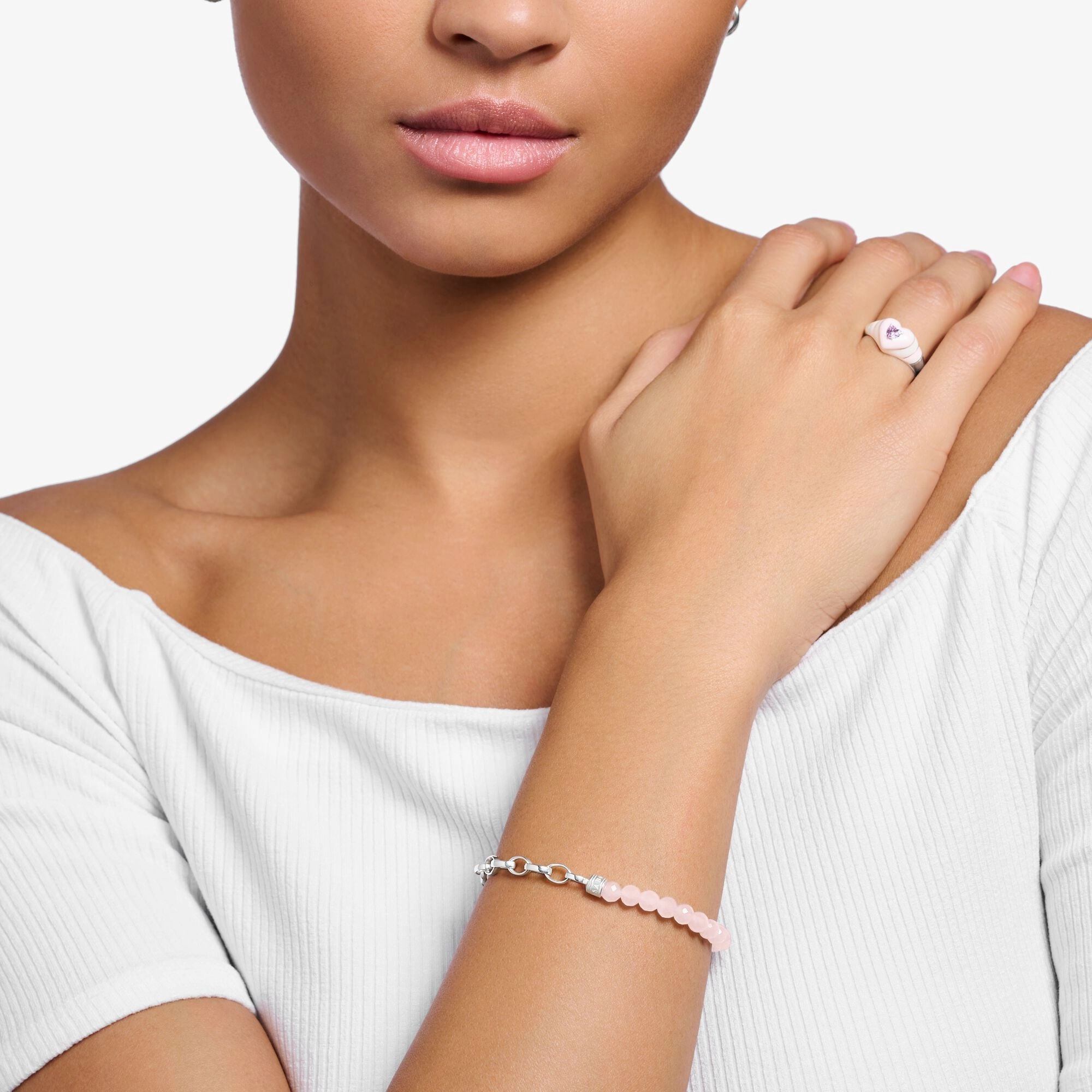 Thomas Sabo Charm Club Sterling Silver Rose Quartz Chain Charm Bracelet D