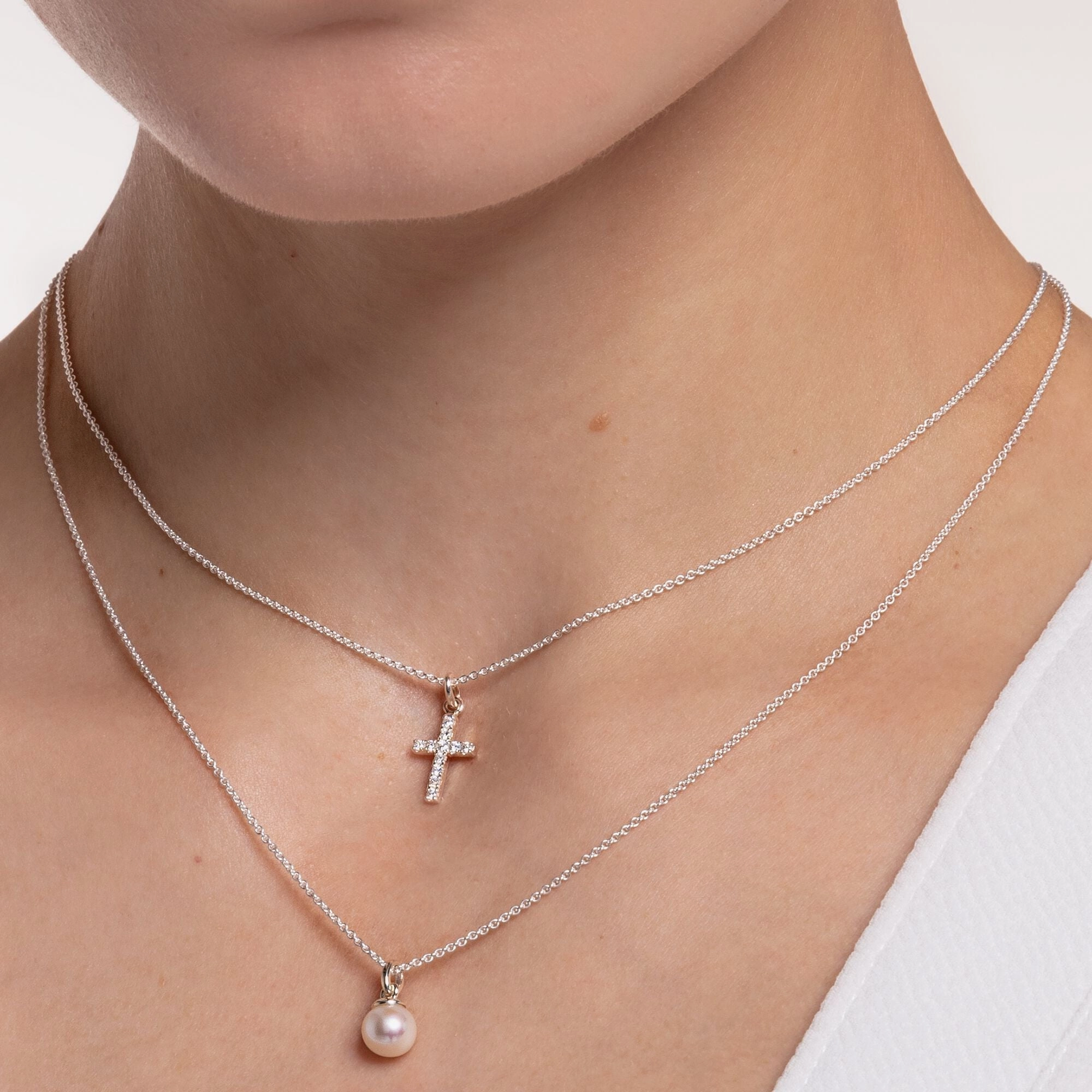 Thomas Sabo Charm Club Sterling Silver Star White Zirconia Pave Cross Necklace D