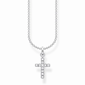 Thomas Sabo Charm Club Sterling Silver Star White Zirconia Pave Cross Necklace D