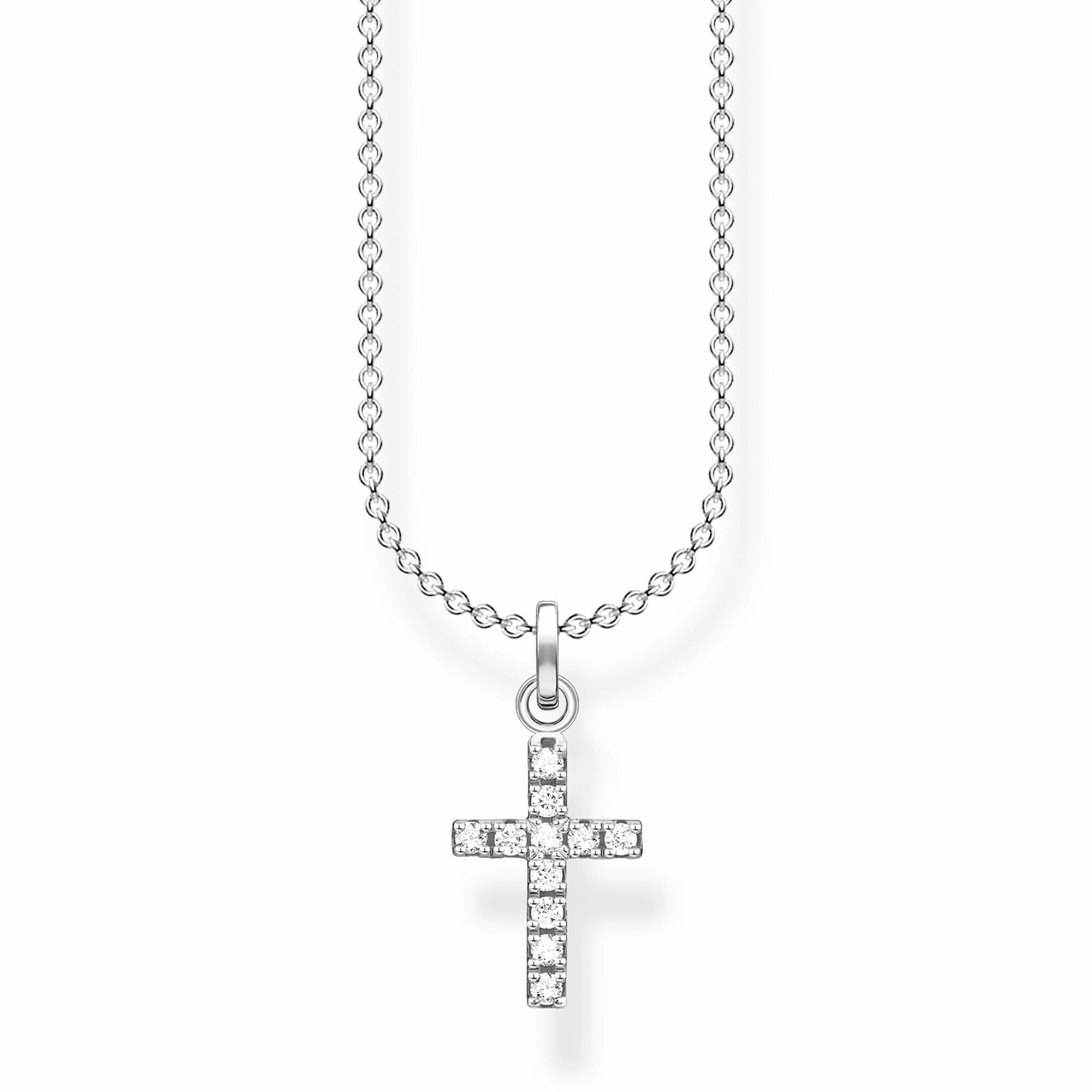 Thomas Sabo Charm Club Sterling Silver Star White Zirconia Pave Cross Necklace D