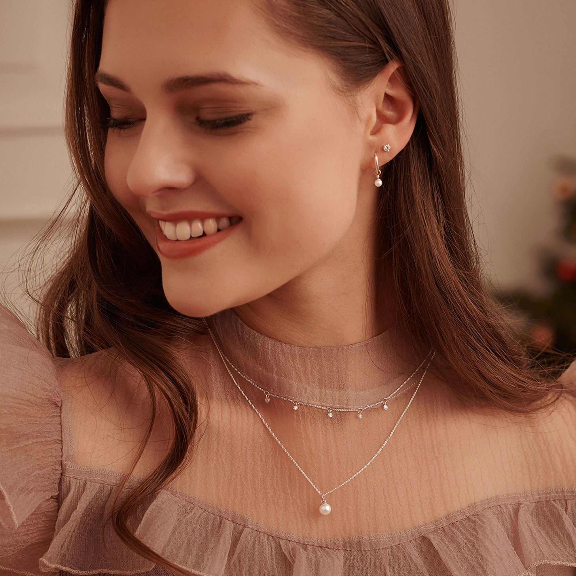 Thomas Sabo Charm Club Sterling Silver White Stones Necklace