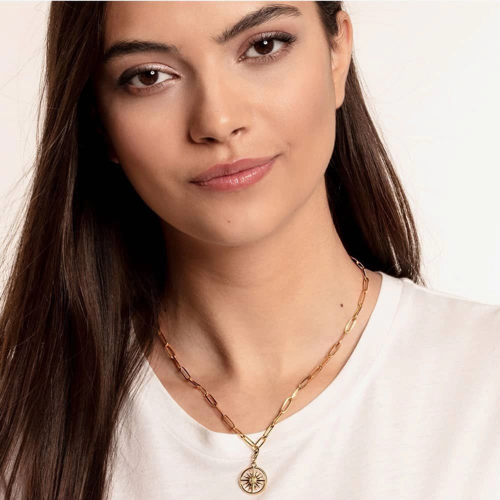 Thomas Sabo Gold Plated Cubic Zirconia Sun Dial Pendant Charm
