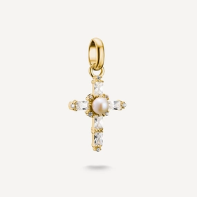 Thomas Sabo Gold Plated Freshwater Pearl Vintage Cross Connect Charm