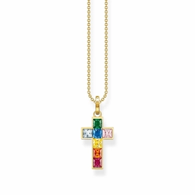 Thomas Sabo Gold Plated Sterling Silver Colourful Stone Cross Necklace
