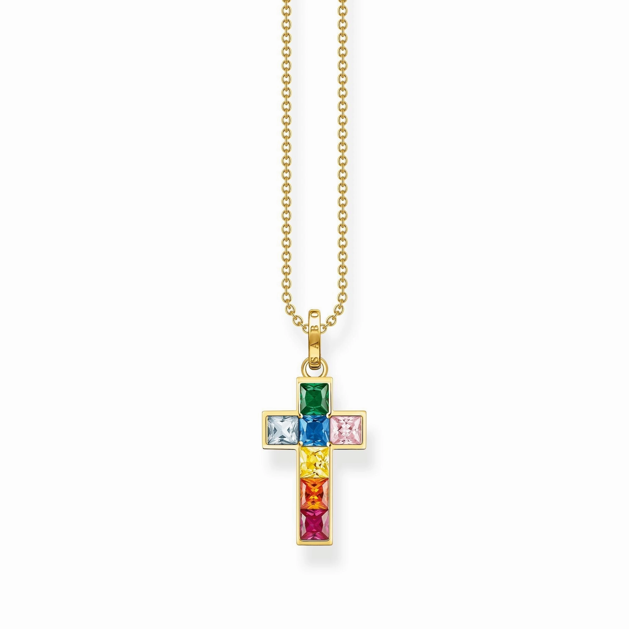 Thomas Sabo Gold Plated Sterling Silver Colourful Stone Cross Necklace