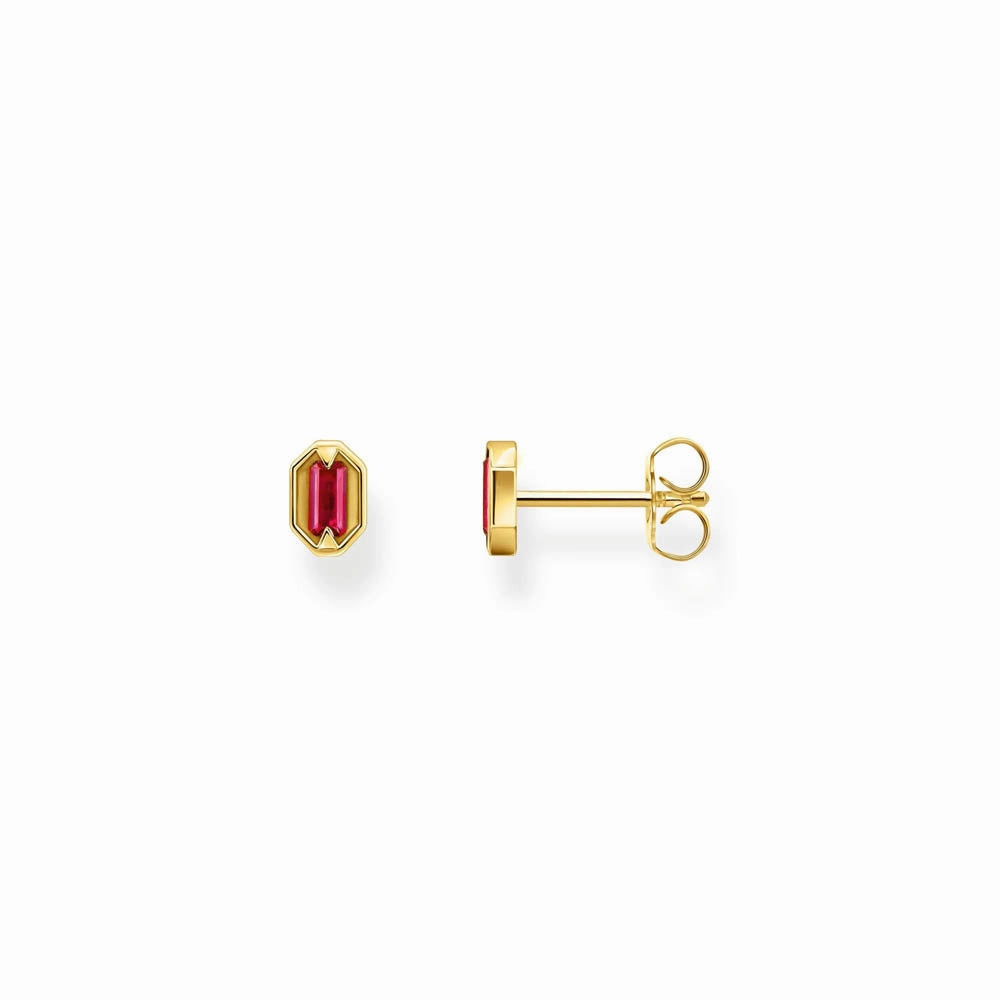 Thomas Sabo Gold Plated Sterling Silver Crocodile Rock Red Stud Earrings