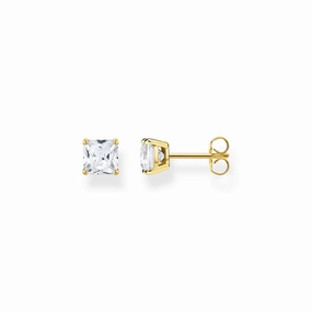 Thomas Sabo Gold Plated Sterling Silver White Stone Stud Earrings