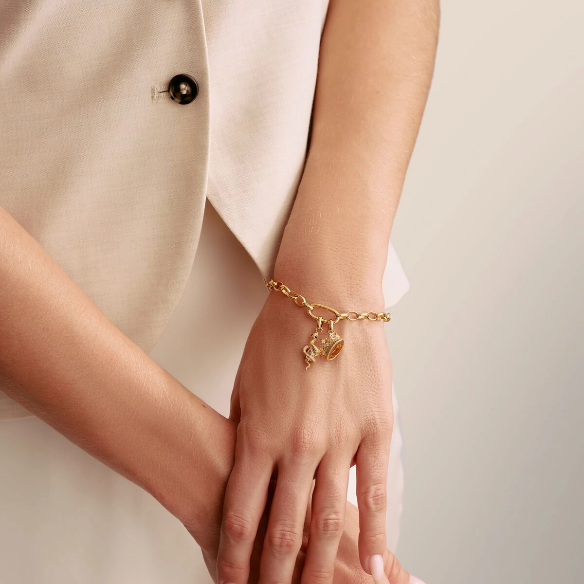 Thomas Sabo Gold Plated White Zirconia Crown Connect Charm