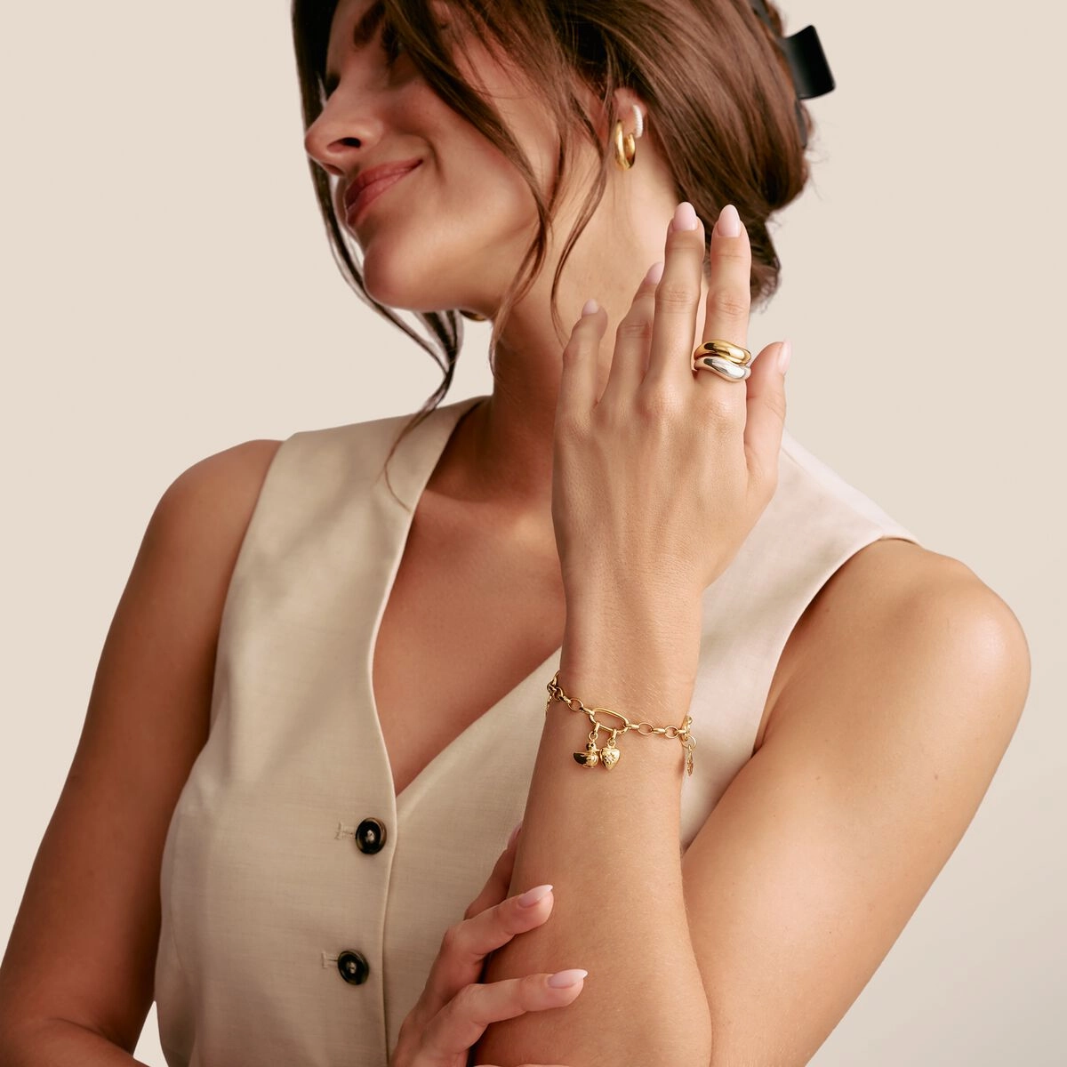 Thomas Sabo Gold Plated White Zirconia Heart With Star Connect Charm