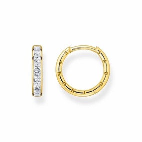 Thomas Sabo Heritage Gold Plated Sterling Silver Baguette CZ Hoop Earring