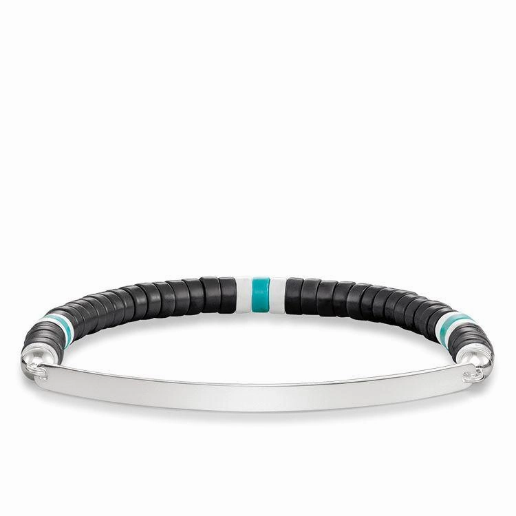 Thomas Sabo Love Bridge Sterling Silver Obsidian White Agate Turquoise Ethno Bracelet 17.5cm D