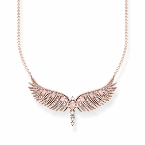 Thomas Sabo Rose Gold Plated Sterling Silver Phoenix Wing Pink Stones Necklace