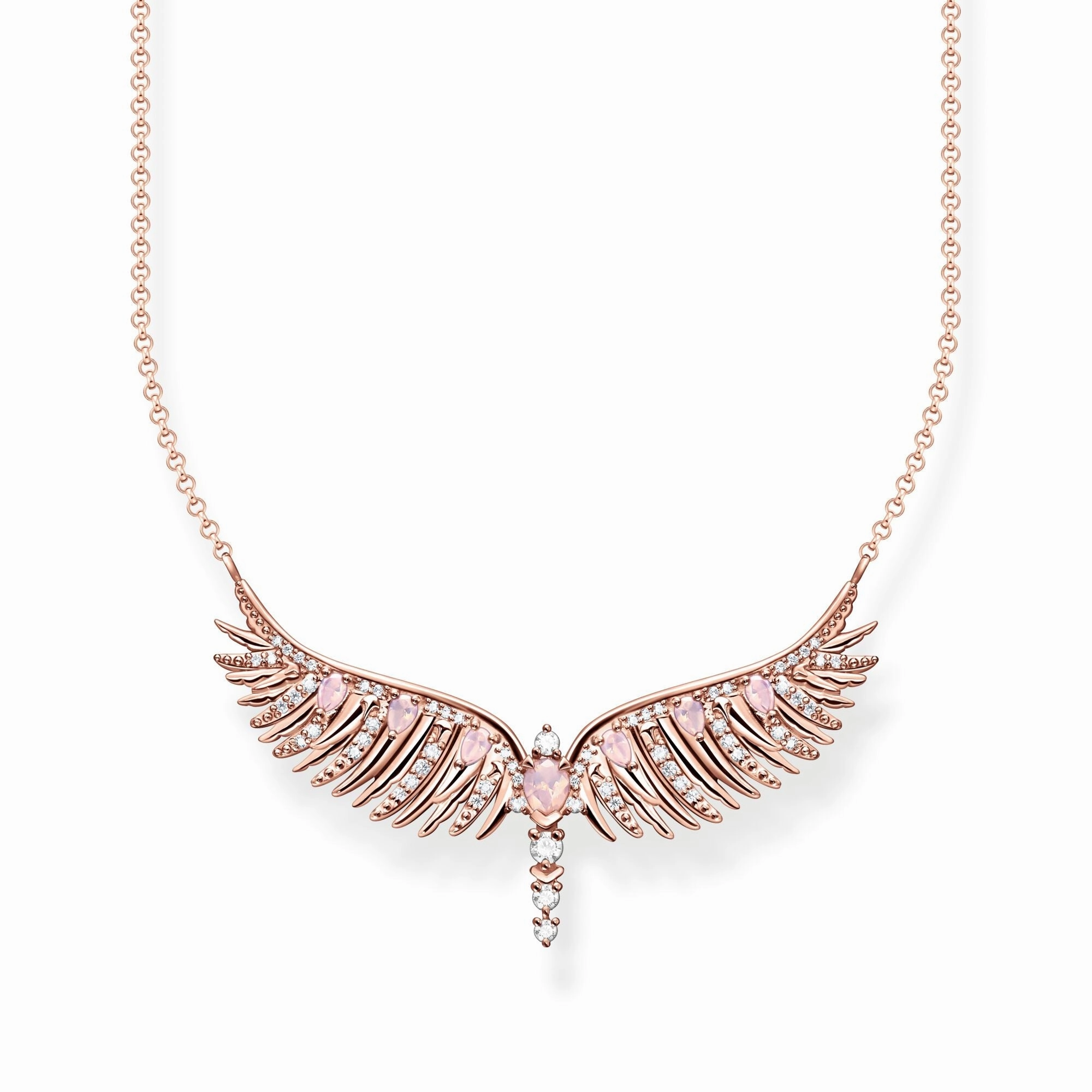Thomas Sabo Rose Gold Plated Sterling Silver Phoenix Wing Pink Stones Necklace