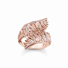 Thomas Sabo Rose Gold Plated Sterling Silver Phoenix Wing Pink Stones Ring