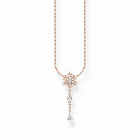 Thomas Sabo Rose Gold Plated Sterling Silver Snowflake White Stones Necklace D