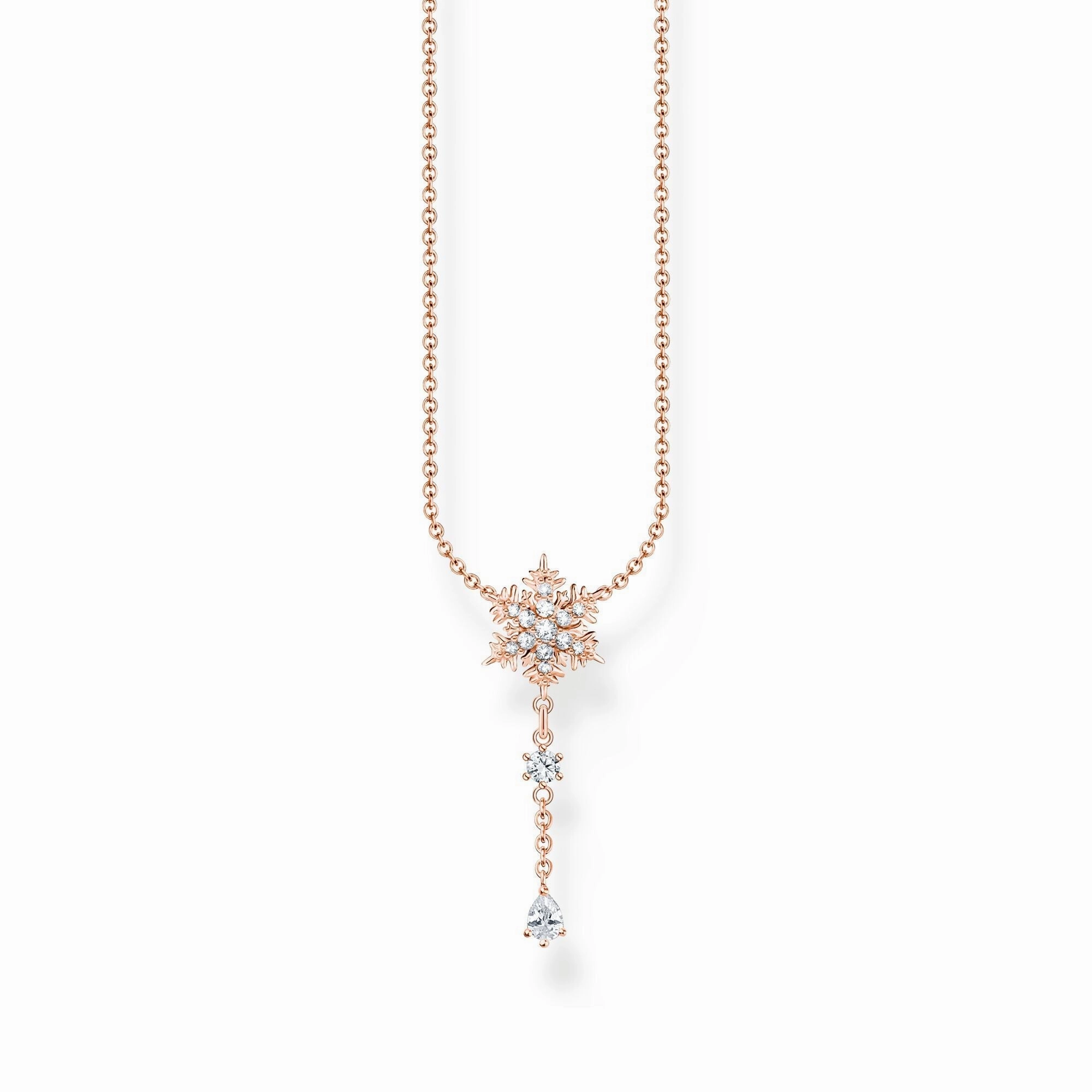 Thomas Sabo Rose Gold Plated Sterling Silver Snowflake White Stones Necklace D
