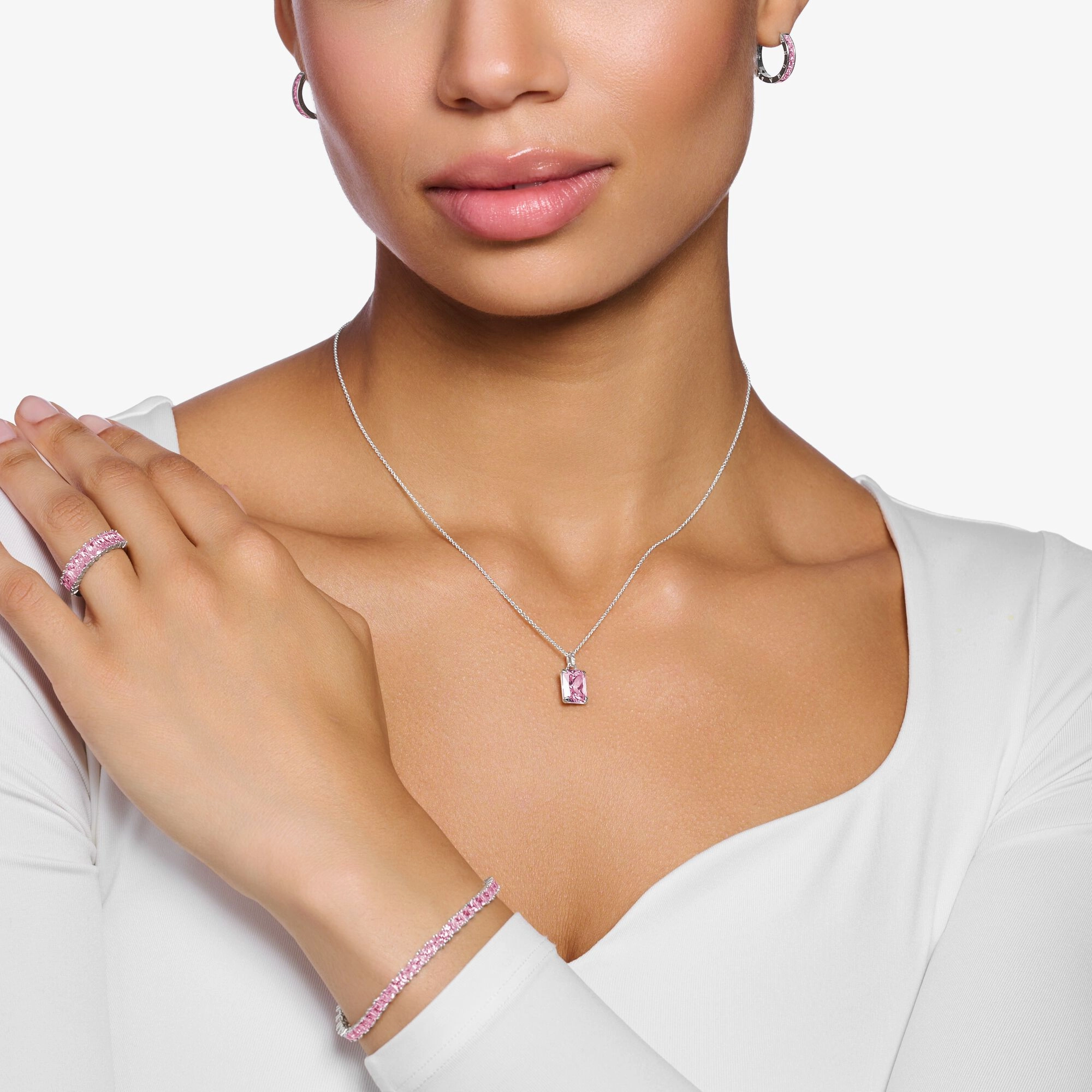 Thomas Sabo Sterling Silver Pink Stones Necklace
