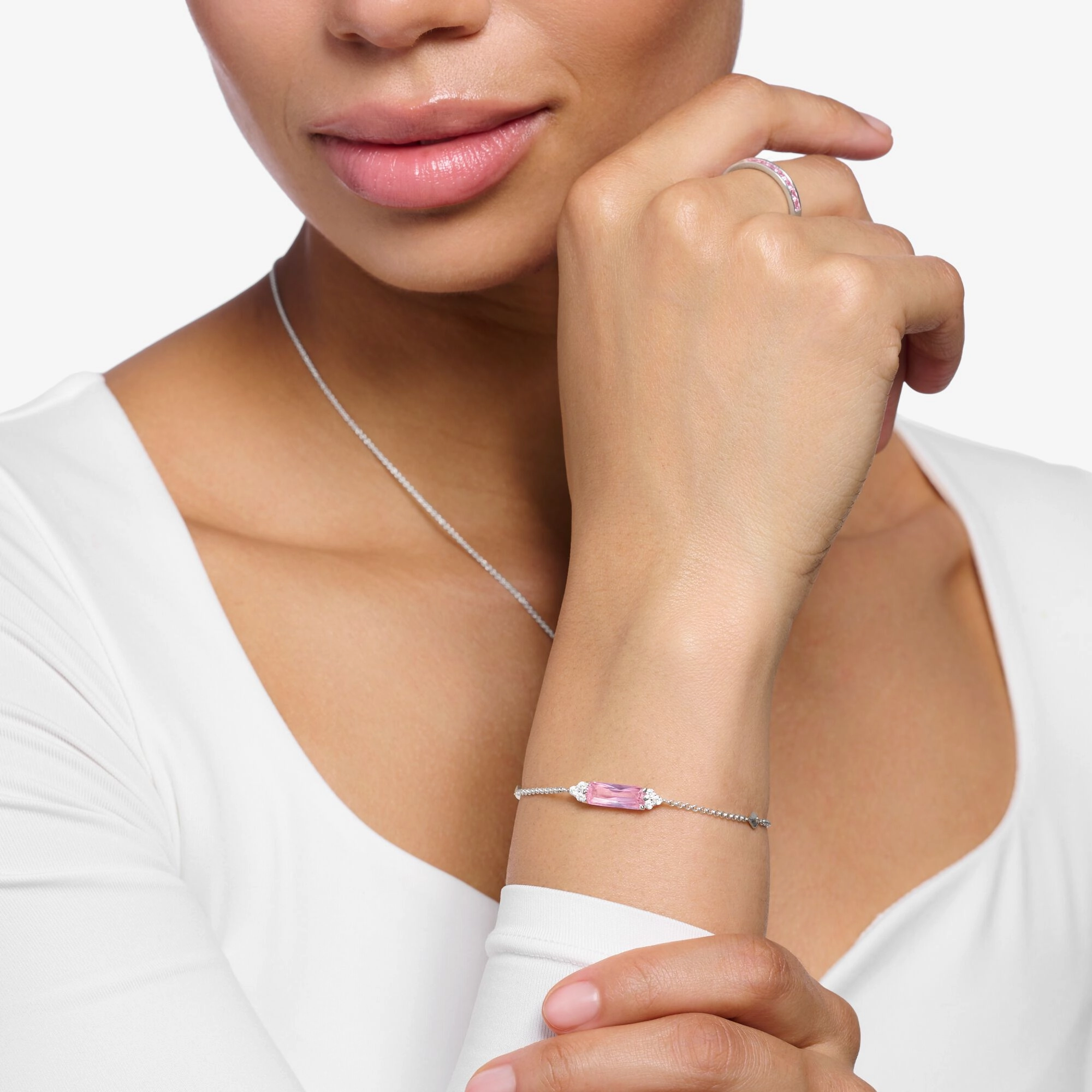 Thomas Sabo Sterling Silver Pink White Stones Bracelet
