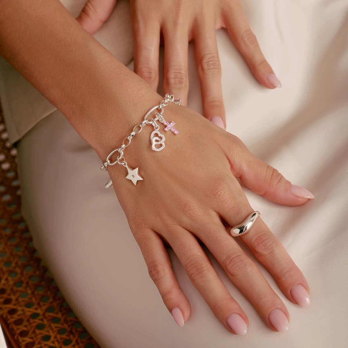 Thomas Sabo Sterling Silver Pink Zirconia Cross Connect Charm