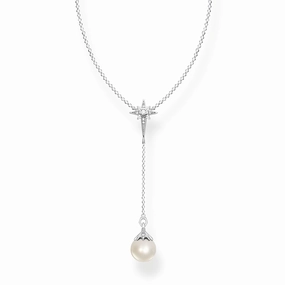 Thomas Sabo Sterling Silver White CZ Pearl Drop Necklace