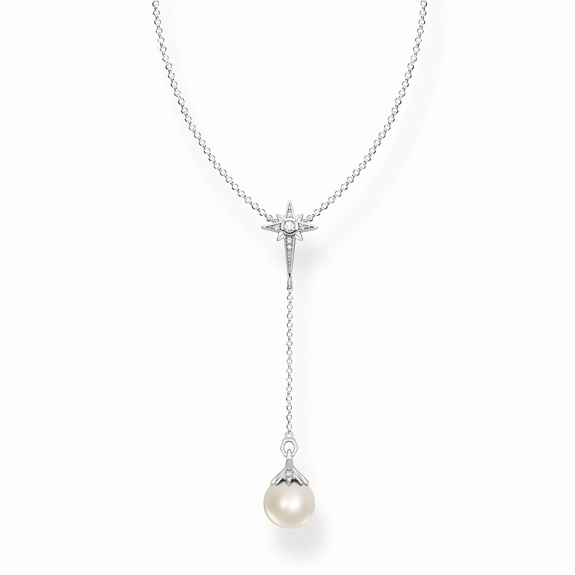Thomas Sabo Sterling Silver White CZ Pearl Drop Necklace