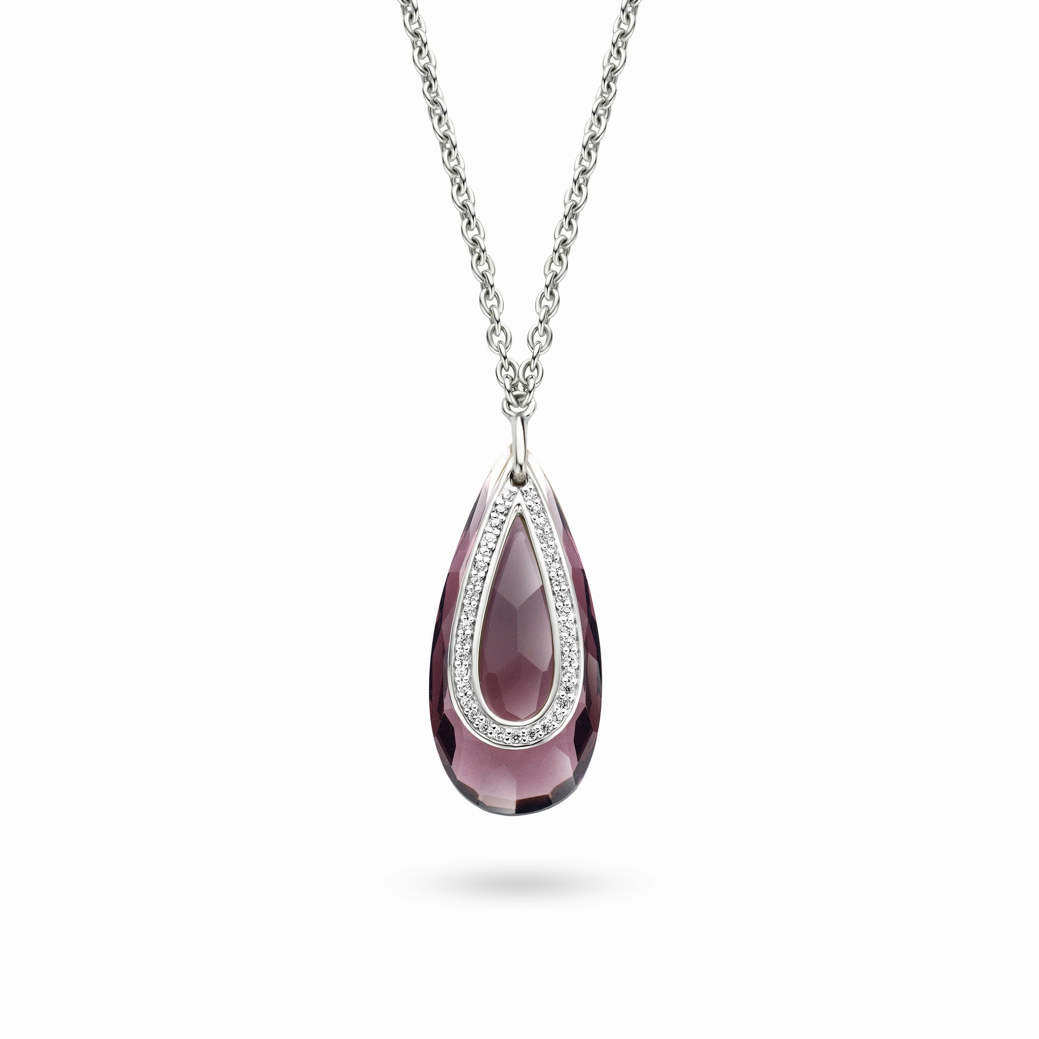 Ti Sento Necklace Silver And Faceted Purple Pear Drop