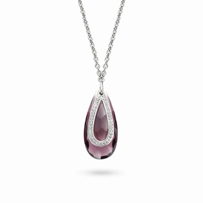 Ti Sento Necklace Silver And Faceted Purple Pear Drop