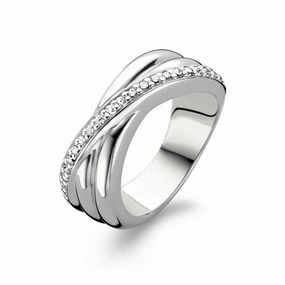 Ti Sento Sterling Silver White Zirconia Crossover Ring D