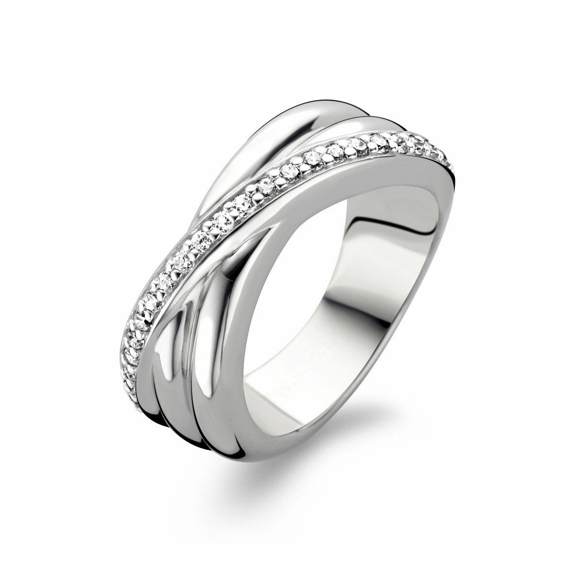 Ti Sento Sterling Silver White Zirconia Crossover Ring D