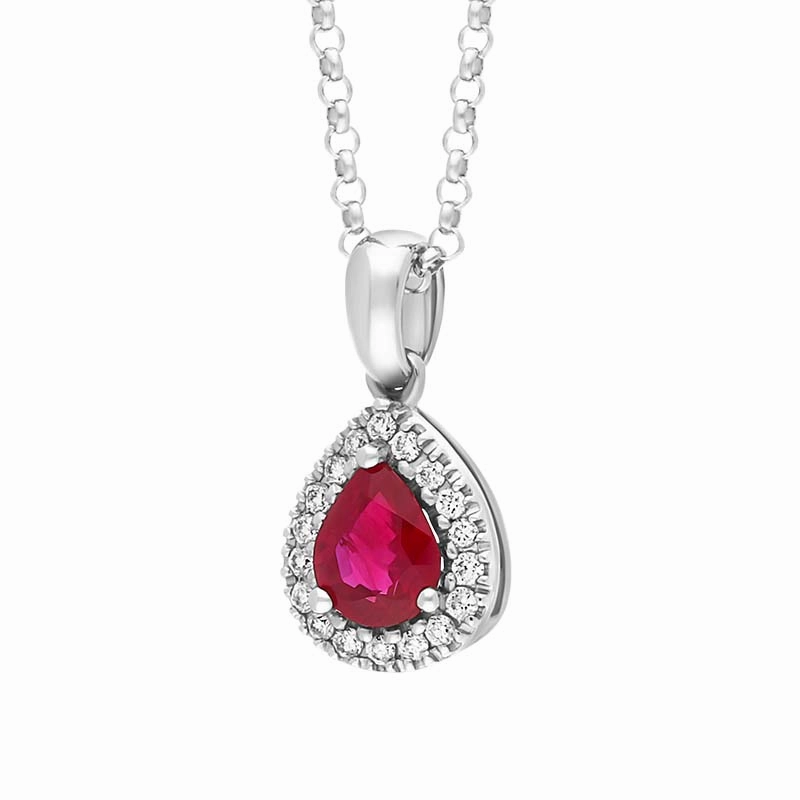 Tivon 18ct White Gold Ruby Diamond Cluster Pear Cut Necklace