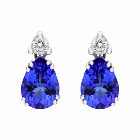 Tivon 18ct White Gold Tanzanite Diamond Pear Cut Stud Earrings