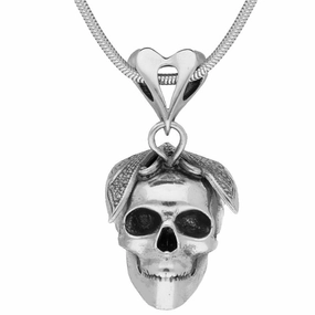 Unique Gothic Necklace Skull With Butterfly Sterling Silver Small