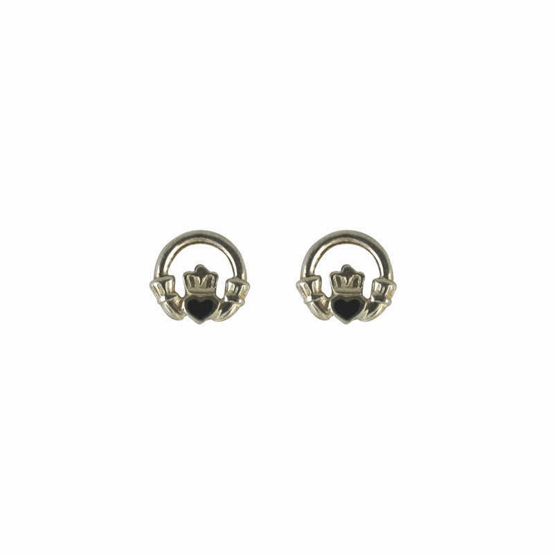 Whitby Jet Earrings Stud Claddaugh Silver