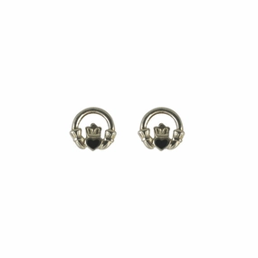 Whitby Jet Earrings Stud Claddaugh Silver
