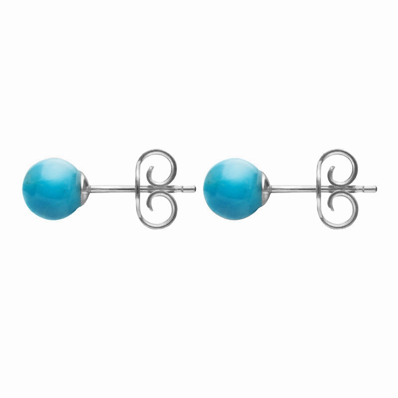 White Gold Turquoise 5mm Ball Stud Earrings