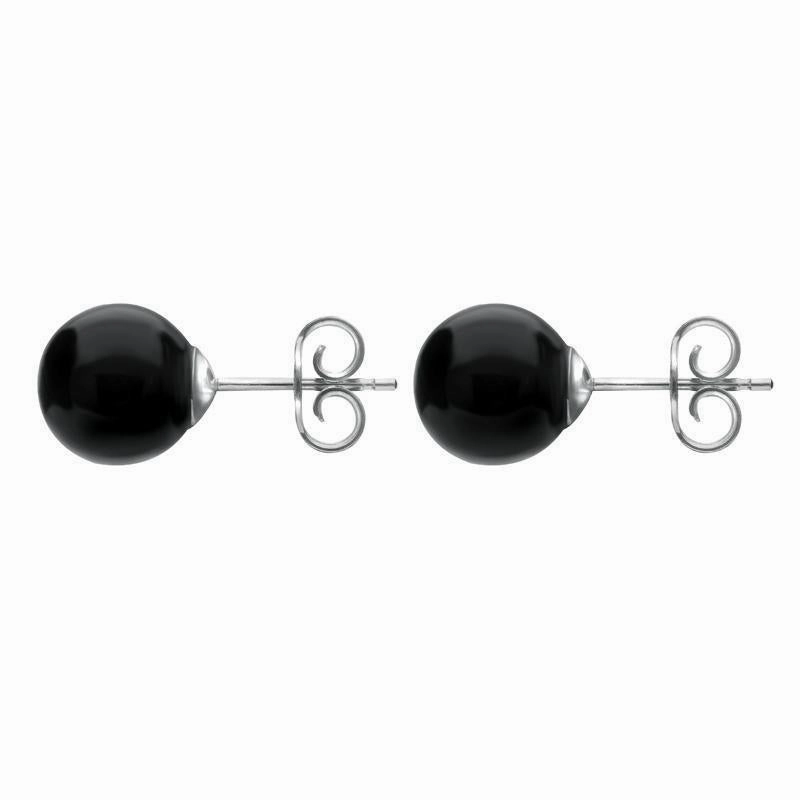 White Gold Whitby Jet 10mm Ball Stud Earrings