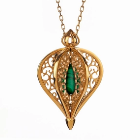 Yellow Gold Plated Sterling Silver Malachite Flore Filigree Small Necklace