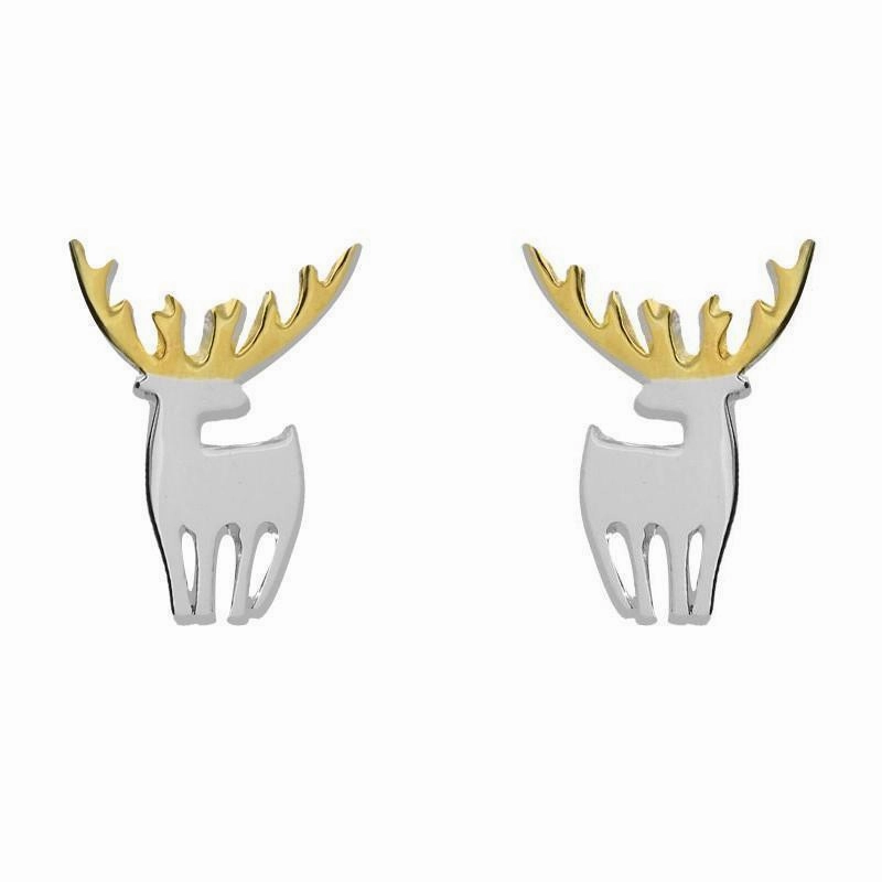 Yellow Gold Plated Sterling Silver Reindeer Silhouette Earrings