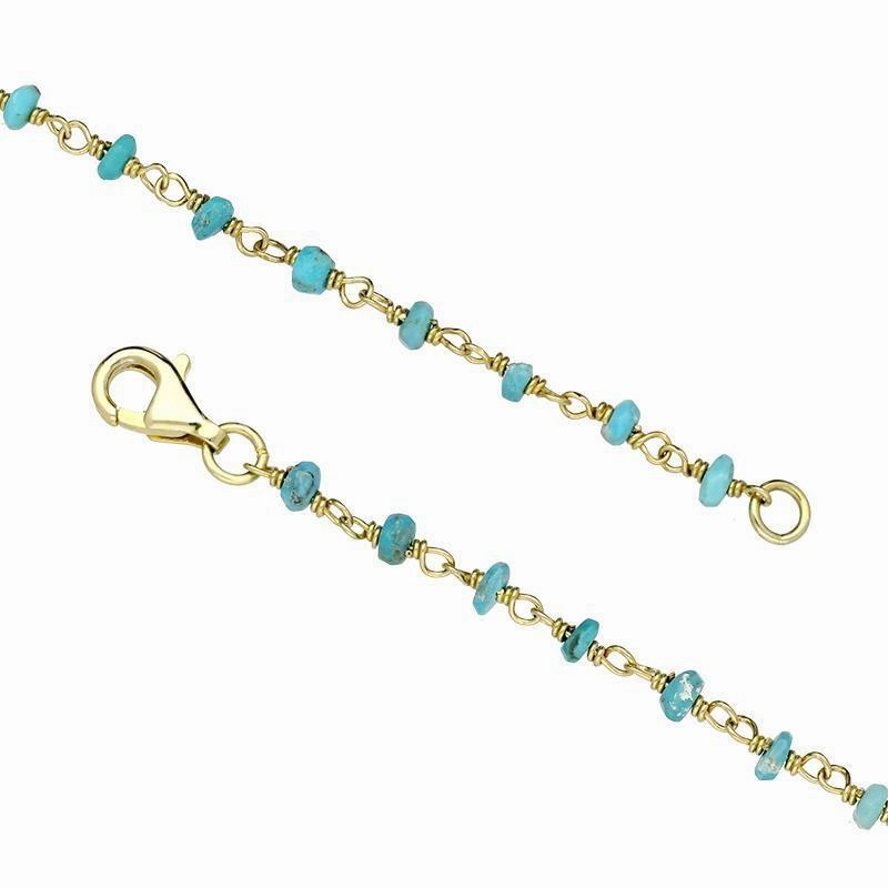Yellow Gold Plated Sterling Silver Turquoise 3mm Bead Chain Link Necklace